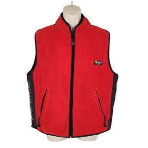 Chaps Ralph Lauren Fleece Vest Mens Size Large Red Bull Full Zip